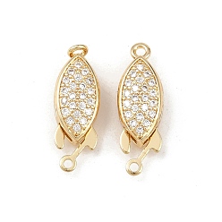 Horse Eye Латунные застежки из прозрачного кубического циркония с микропаве, 1 нитей, 2-луночное, без свинца и без кадмия, долговечный, стойки покрытие, реальный 18 k позолоченный, лошадиный глаз , 20.5x7x5.5 мм, отверстие : 1.4 мм