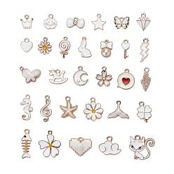 White 30Pcs 30 Style Alloy Enamel Pendants, Mixed Shapes, Light Gold, White, 1pc/style