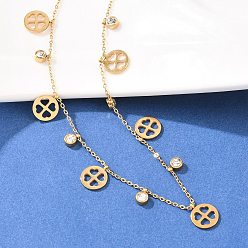 Настоящее золото 18K День Святого Патрика 304 Женские ожерелья-нагрудники с кристаллами из нержавеющей стали, стразами, плоскими, круглыми и с кисточками в виде клевера, ионное покрытие (ip), реальный 18 k позолоченный, 18.11 дюйм (46 см)