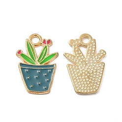 чирок Подвески из эмали и сплава, очарование растения в горшке, золотые, зелено-синие, 22x14.5x1.5 мм, отверстие : 2.5 мм