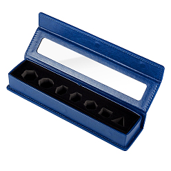 Bleu Boîtes de rangement pour dés en similicuir à compartiments avec couvercle magnétique transparent, rectangle, bleu, 7 cm