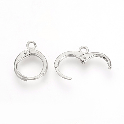 Platinum Brass Huggie Hoop Earring Findings, with Loop, Platinum, 15x11.5x2mm, Hole: 2mm, Pin: 1mm