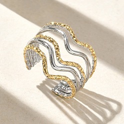 Золотой & Цвет Нержавеющей Стали 304 Многослойные открытые кольца-манжеты из нержавеющей стали для женщин, ионное покрытие (ip), золотые и нержавеющая сталь цвет, 20 мм, внутренний диаметр: 19 мм