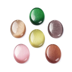 Mixed Color Cat Eye Pendants, Oval Charms, Mixed Color, 40x30x7mm, Hole: 1.4mm