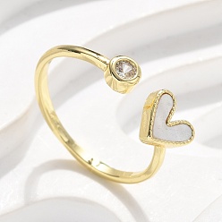 Настоящее золото 16K Латунные кольца-манжеты с микропаве и прозрачным цирконием для женщин, без кадмия и без свинца, Сердце & плоские круглые, с оболочкой, реальный 16 k позолоченный, внутренний диаметр: 17 мм