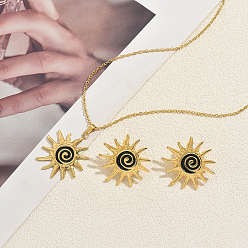 Золотой Наборы сережек и колье из нержавеющей стали в виде спиральных солнечных лучей для женщин, идеально подходящие для вечеринок и торжественных случаев., золотые, ожерелья: 16.14 дюйм (41 см)