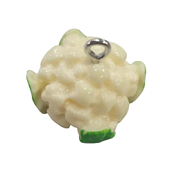 Food Resin Iron Pendants, Artificial Vegetable Themes, Cauliflower, 17x19.5x12.5mm, Hole: 2mm
