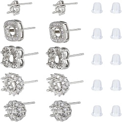 Mixed Shapes 5 Pairs 5 Styles Brass Stud Earring Findings, 6 Claws Blank Earring Post, with Plastic Ear Nuts, Mixed Shapes, 7.5x5mm, Pin: 12mm, 1 pair