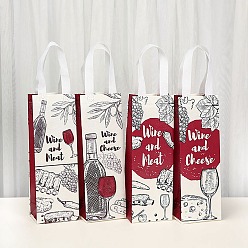 Бежевый Нетканые многоразовые складные подарочные пакеты для винных бутылок с ручкой, портативная водонепроницаемая сумка для покупок для упаковки подарков, прямоугольник с узором в виде бокала, бежевые, 39x11.9x0.2 см, развернуть: 11.9x8.9x35 см