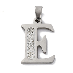 Letter E 201 подвески из нержавеющей стали, со стразами, буквы, Письмо E, 25x16x2 мм, отверстие : 6x3 мм