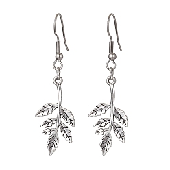 Античное Серебро Серьги с подвесками из листового сплава со 304 булавками из нержавеющей стали, античное серебро, 53x16 мм