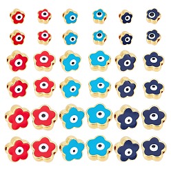 Couleur Mélangete 36pcs 9 perles en alliage émaillé plaqué style rack, sans cadmium et sans plomb, fleur avec le mauvais œil, couleur mixte, 4 pcs / style