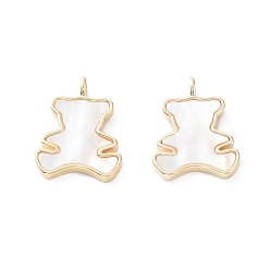 Настоящее золото 18K Стойки обшивки латунные подвески, медвежьи обереги из ракушек, долговечный, реальный 18 k позолоченный, 17.5x13x2 мм, отверстие : 1.8 мм