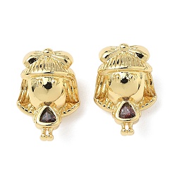 Настоящее золото 18K Девушка латунные кубические цирконии европейские бусины, без кадмия и без свинца, долговечный, реальный 18 k позолоченный, 15x10.5x9.5 мм, отверстие : 5 мм