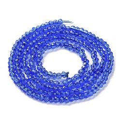 Royal Blue Transparent Glass Beads Strands, Faceted Round, Royal Blue, 2x2mm, Hole: 0.6mm, about 184pcs/strand, 14.49''(36.8cm)