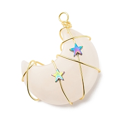 Розовый Кварц Подвески из медной проволоки из натурального розового кварца, с гальванопокрытием немагнитная звезда синтетический гематит, золотые, луна, 41~43x35x11 мм, отверстие : 3~3.5 мм