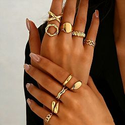 Золотой 10Набор колец из сплава для женщин, разнообразные, золотые, 18 мм