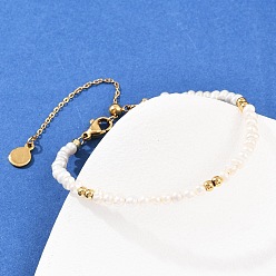 Настоящее золото 18K Браслеты из круглых бусин из латуни и натурального жемчуга для женщин, без кадмия и без свинца, стойки покрытие, долговечный, реальный 18 k позолоченный, 6 дюйм (15.2 см)