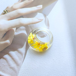 Желтый Кольца из смолы и сухоцветов для женщин, желтые, внутренний диаметр: 17 мм