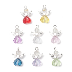 (52) Непрозрачная лаванда Стеклянные подвески, ангел в форме сердца, с бусинами Angeltee из сплава и железной петлей, разноцветные, 32x21.5x9 мм, отверстие : 4.5 мм