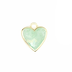Флюорит Естественный зеленый подвески флюорита, граненые подвески-сердечки с фурнитурой из латуни золотистого цвета, 23x20x12 мм