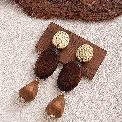 Teardrop Серьги-гвоздики из дерева и железа, золотые, слеза, 76x19 мм