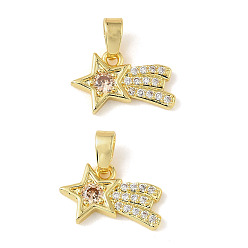 Настоящее золото 18K Латунные микро проложить кубического циркония подвески, звезды прелести, долговечный, реальный 18 k позолоченный, 9x14.5x2 мм, отверстие : 4x2.5 мм