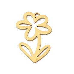 Oro 201 colgantes de acero inoxidable, encantos de la flor, dorado, 24.5x16.5x1 mm, agujero: 1.4 mm