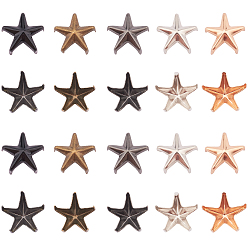 Mixed Color Brass Studs Rivets, For DIY Leather Craft, Five-Pointed Star, Mixed Color, Tray: 9x9mm, 10.5x10.5x4.5mm, 200pcs/box