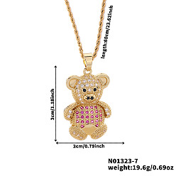 Темно-Розовый Латунные микро-паве кубические цирконии милые мини-подвески в виде мультяшных медведей для женщин, золотые, темно-розовыми, 23.62 дюйм (60 см)