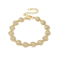 Настоящее золото 18K Браслет-цепочка с сердечком из прозрачного кубического циркония, стеллаж для латунных украшений для женщин, без свинца и без кадмия, долговечный, реальный 18 k позолоченный, 7-1/2 дюйм (19 см)