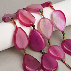 Camellia Natural Banded Agate/Striped Agate Beads Strands, Dyed & Heated, Teardrop, Camellia, 34.5~35.5x23~25x6.5~7.5mm, Hole: 2.5mm, about 8pcs/strand, 13.39~13.58''(34~34.5cm)