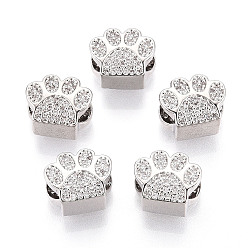 Платина Латунные микро проложить Цирконий Европейский бисером, бусины с большим отверстием, без кадмия и без свинца, собака отпечатки лап, платина, 12.5x10x8.5 мм, отверстие : 4 мм