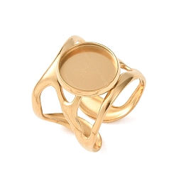 Golden 304 Stainless Steel Cuff Ring Components, Round Pad Ring Setting, Ion Plating(IP), Long-Lasting Plated, Golden, 18mm,18mm, Tray Size: 12mm