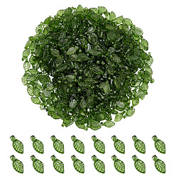 Зеленый 500шт прозрачные акриловые подвески, лист прелести, зелёные, 10.5x5x3.5 мм, отверстие : 1.2 мм