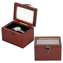 Tierra de siena Cajas de madera para guardar relojes con tapa transparente y cierres de pestillo., Rectángulo, tierra de siena, 9.9x7.05x6.5 cm