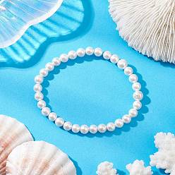 Белый Браслеты из круглых бусин с ракушками и жемчугом для женщин, белые, внутренний диаметр: 2-1/4 дюйм (5.6 см)