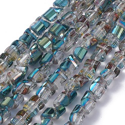 Зеленое Покрытие Стеклянные бусины с гальваническим покрытием , граненые, с половиным покрытием, полукруглый, зеленый покрытием, 6x5x4 мм, отверстие : 1 мм, около 99 шт / нитка, 16.14 дюйм (41 см)