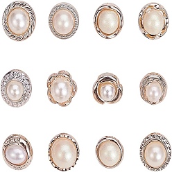 Белый Кнопки пластиковых хвостовиков, 1-луночное, искусственные жемчужные пуговицы, разнообразные, белые, 10.8x7.4x1.8 см, 96 шт / коробка