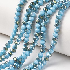 Голубой Гальванические непрозрачные стеклянные бусины, половина зеленого покрытием, граненые, рондель, голубой, 6x5 мм, отверстие : 1 мм, около 80~85 шт / нитка, 38~40 см