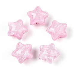 Бледно-Розовый Прозрачные смоляные эмалевые бусины, бусины ручной работы, звезда, с серебряной фольгой, розовый жемчуг, 18.5x20.5x14.5 мм, отверстие : 2.2 мм