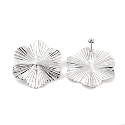 Stainless Steel Color Non-Tarnish 304 Stainless Steel Stud Earrings for Women, Flower, Stainless Steel Color, 41x37mm