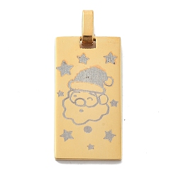 Настоящее золото 14K Рождественское ионное покрытие (ip) 304 подвески из нержавеющей стали, прямоугольник с подвеской Санта-Клауса, реальный 14 k позолоченный, 33x17x2 мм, отверстие : 6x4 мм