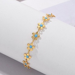 Настоящее золото 18K Стиль богема 304 браслеты из нержавеющей стали для женщин, с эмалевым цветочным звеном, с застежками из лобстера и удлинителем цепи, реальный 18 k позолоченный, 6-3/4 дюйм (17.1 см)