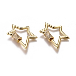 Настоящее золото 18K Латунные микропаве, кубический цирконий, винт, карабин, подвески с замком, для изготовления ожерелий, долговечный, звезда, прозрачные, реальный 18 k позолоченный, 31.8x24x2 мм