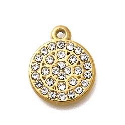 Настоящее золото 18K 304 подвески из нержавеющей стали, со стразами, ионное покрытие (ip), круглые, реальный 18 k позолоченный, 18x14.5x2.5 мм, отверстие : 1.2 мм