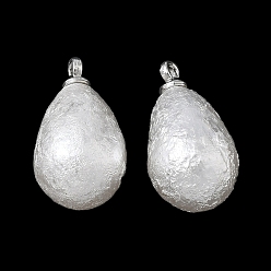 Белый Подвески из АБС-пластика с жемчугом, слеза, с петлей из платинового сплава, текстура, белые, 18x10 мм, отверстие : 1.6 мм