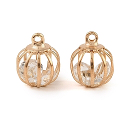 Light Gold Подвески в виде клетки из железных и стеклянных бусин, круглые подвески, прозрачные, золотой свет, 14x12x12 мм, отверстие : 1.5 мм