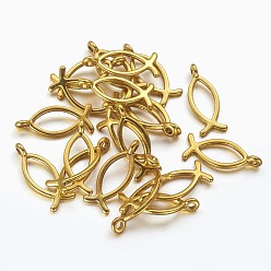 Античное Золото Сплавочные подвески тибетского стиля, на Пасху, без свинца, без кадмии и без никеля, иисус фиш / христианин ихтис ихт, античное золото , 20x8 мм, отверстие : 2 мм