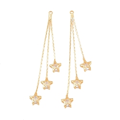 Настоящее золото 18K Латунные подвески с фианитами большие, звезда, реальный 18 k позолоченный, 58x7x3 мм, отверстие : 1.4 мм